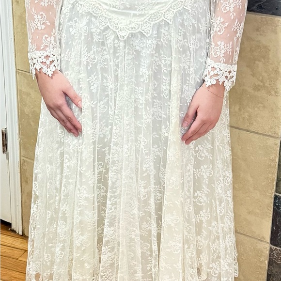 Vintage Jessica McClintock Ivory Lace Bridal Wedding Dress Hankerchief Hem - Picture 2 of 10